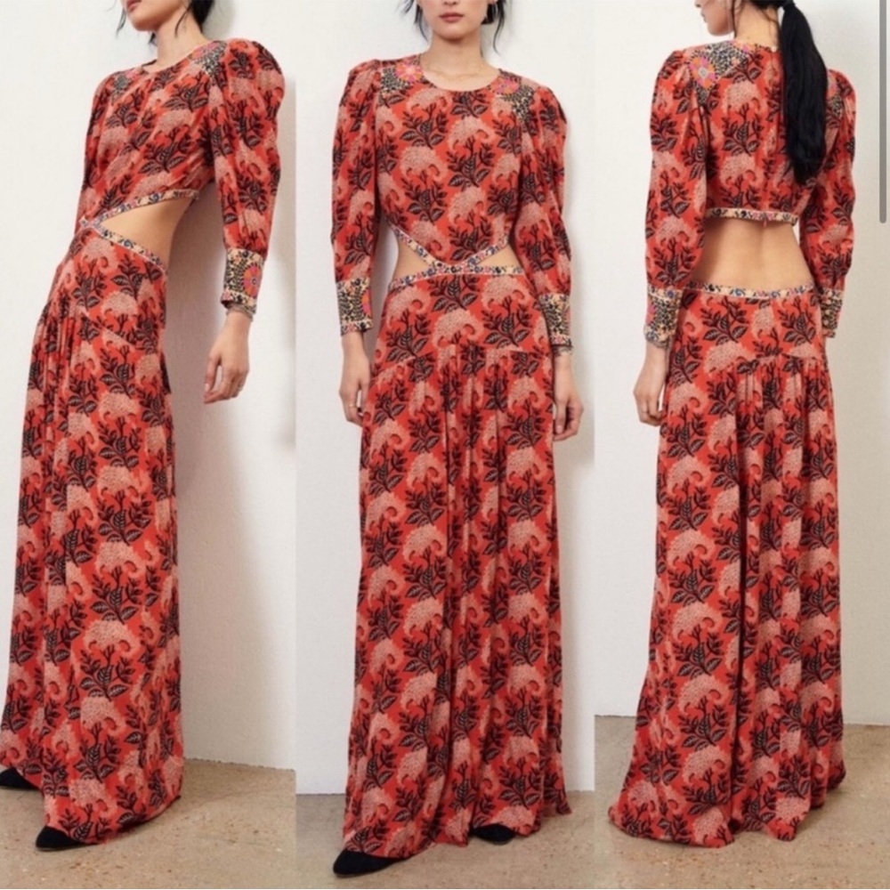 Ba&sh Maxi Long Sleeve Cut Out Dress